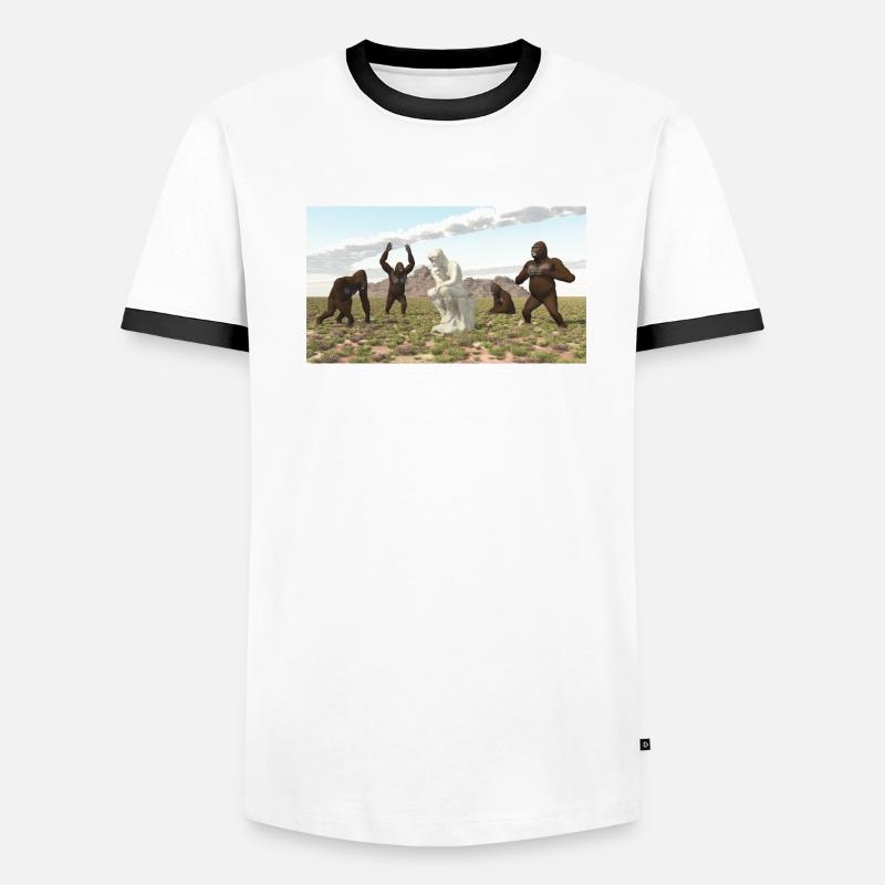 Gorillas with Thinker Sculpture Men's Ringer Shirt