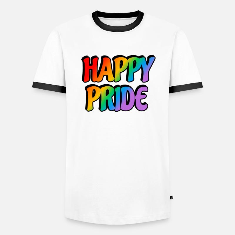 Happy Pride rainbow text Men's Ringer Shirt