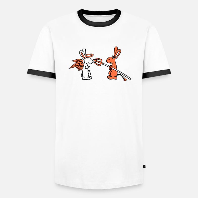 Rabbit Angel Conscience Devil Demon Evil Satan Hell Men's Ringer Shirt