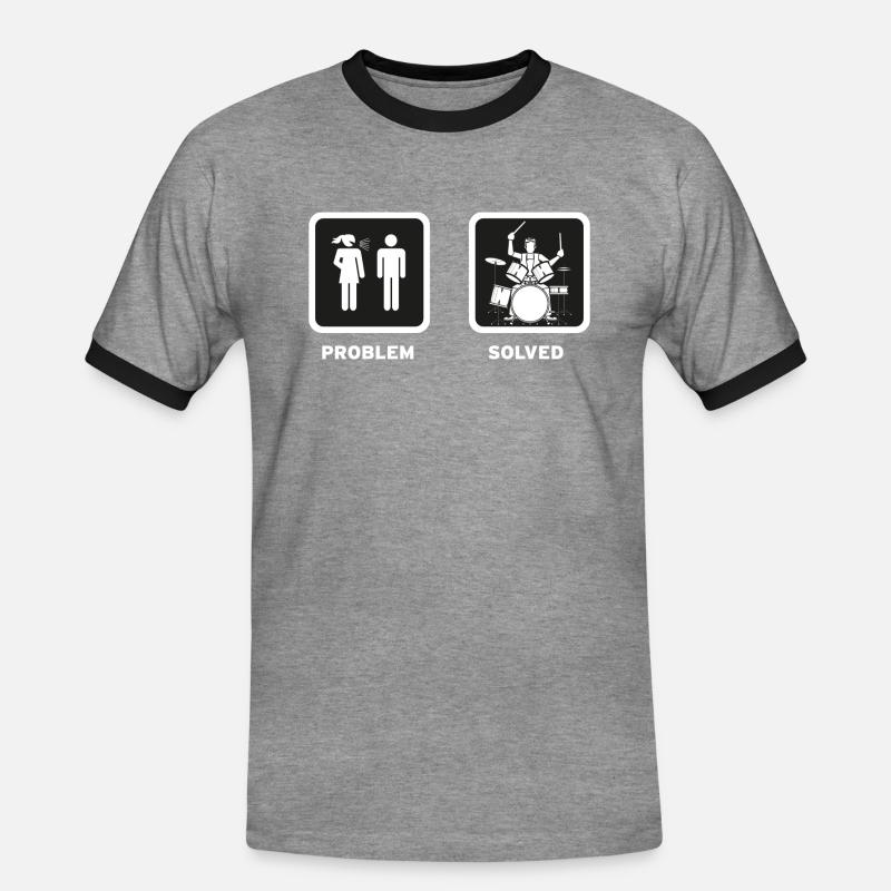 Drummer: Problem -Solved - Männer Kontrast-T-Shirt - Grau meliert/Schwarz