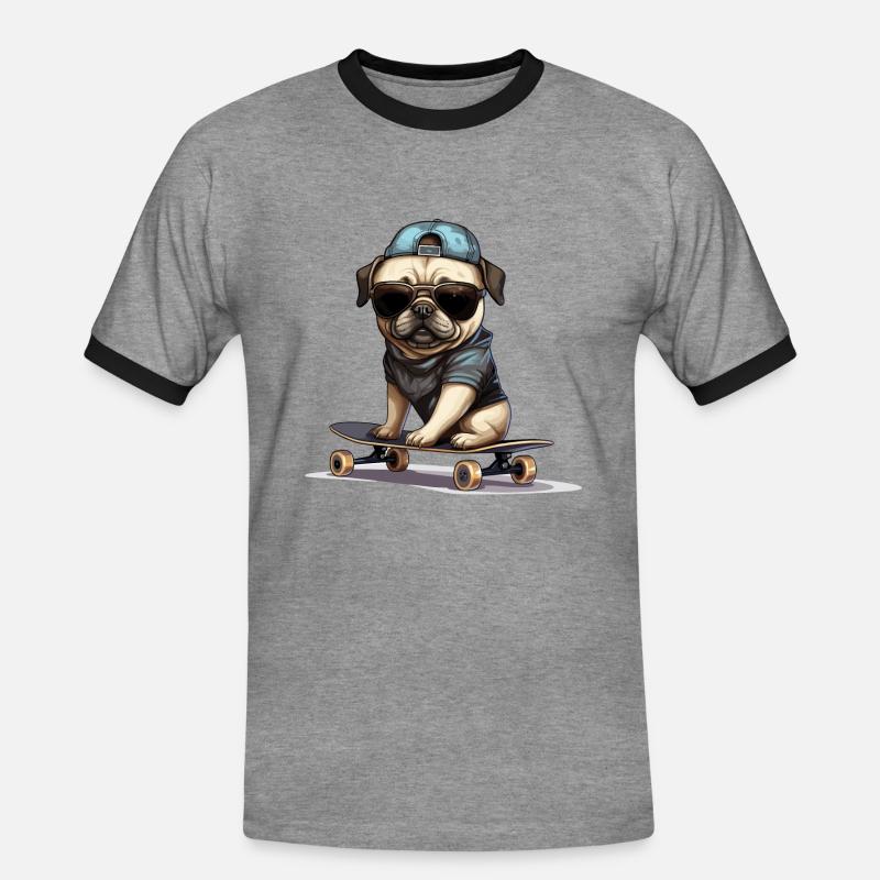 Skateboarding Mops für Skaters - Männer Kontrast-T-Shirt - Grau meliert/Schwarz