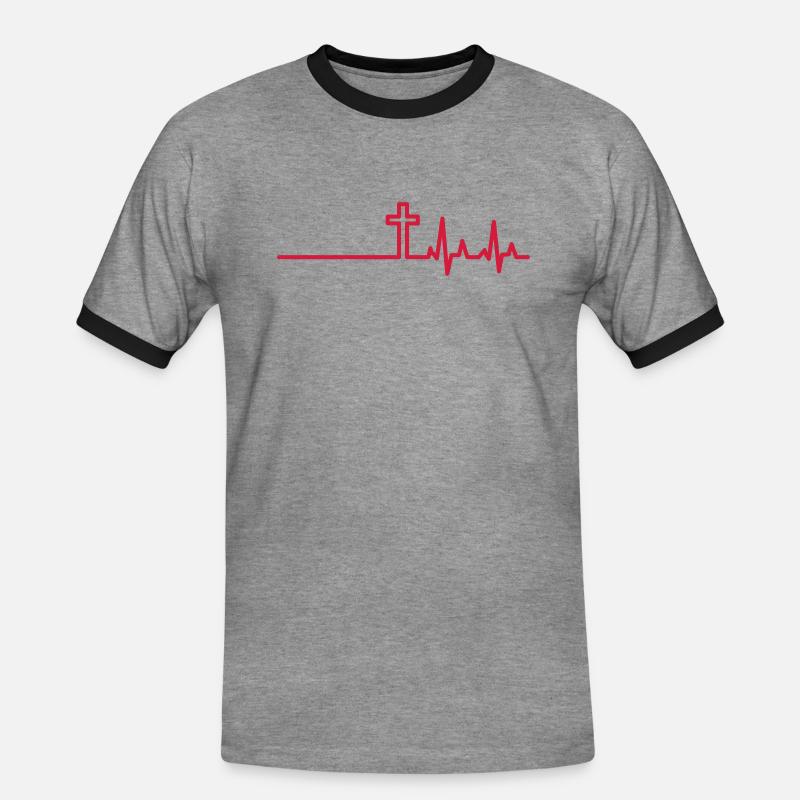 Herzfrequenz Geschenkidee - Männer Kontrast-T-Shirt - Grau meliert/Schwarz
