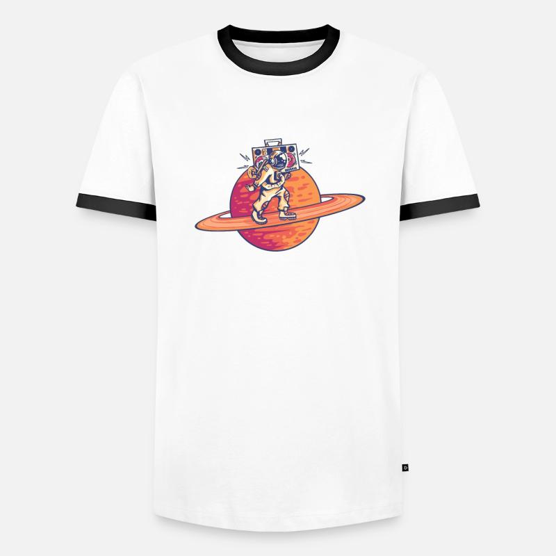 Astronaut geht auf Saturn Ring mit Ghettoblaster Männer Kontrast-T-Shirt