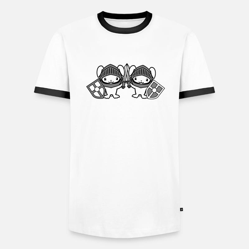 2 lapins chevalier épée bouclier armure casque château T-shirt contrasté Homme