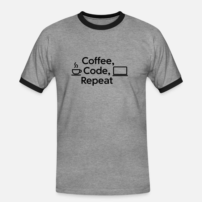 Kaffee & Code: Tägliche Routine - Männer Kontrast-T-Shirt - Grau meliert/Schwarz