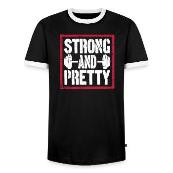 Strong And Pretty Funny Gym Fitness Saying - Men's Ringer Shirt - black/white - Front - AI Model Female 172 light (172cm) & AI Model Male 178 light (178cm)