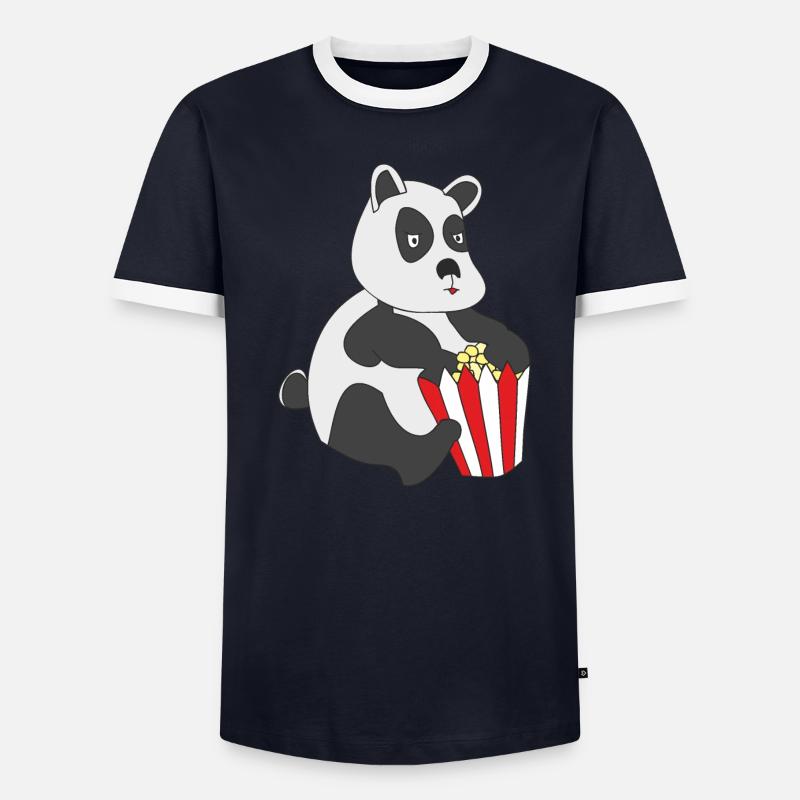 Panda mit Popcorn Männer Kontrast-T-Shirt