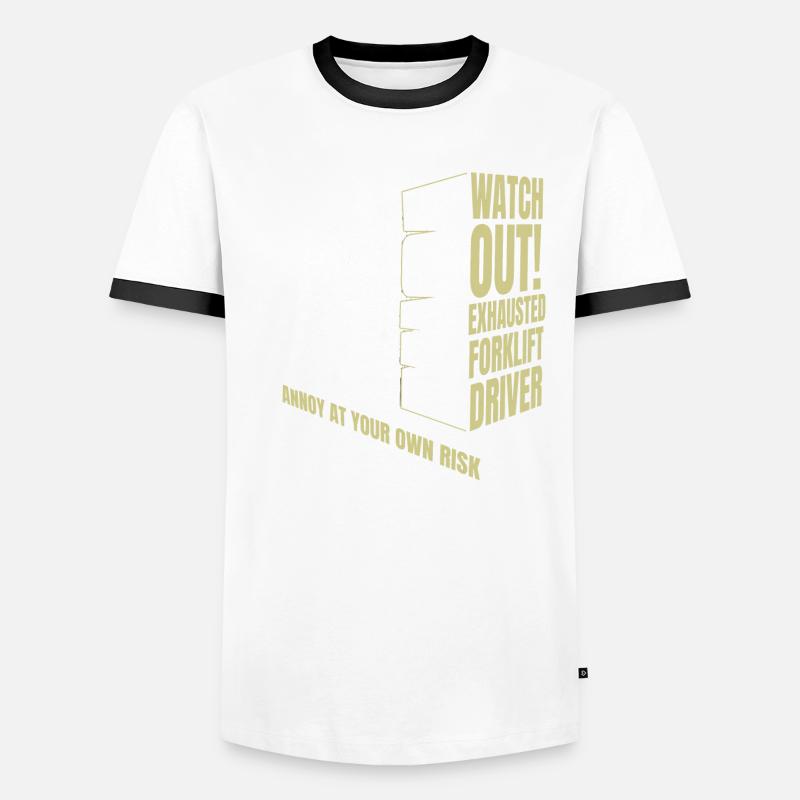 Erschöpfter Gabelstaplerfahrer Risiko Bediener Gabelstapler Männer Kontrast-T-Shirt