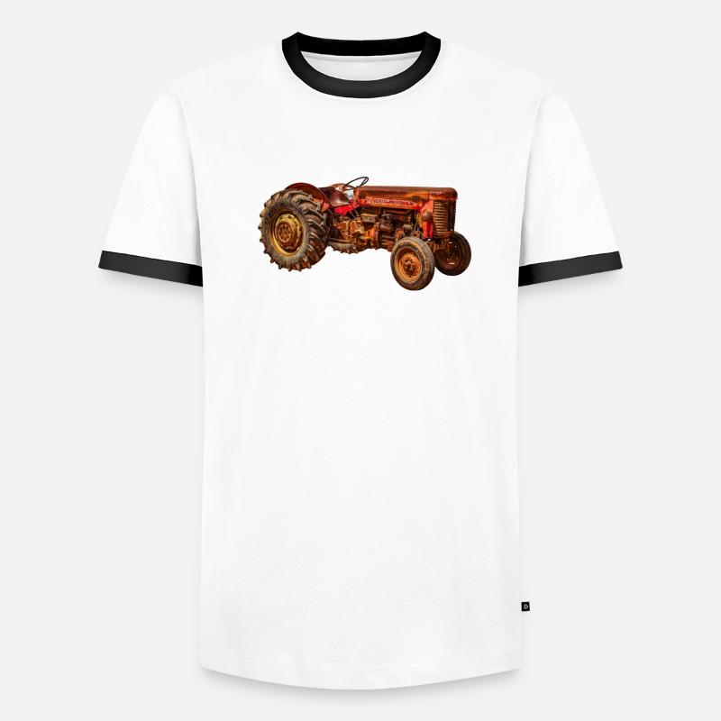 roter Traktor Oldtimer Männer Kontrast-T-Shirt