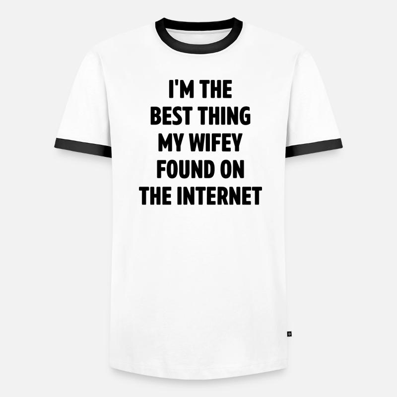 Paar, das sich online getroffen hat Ehemann Ehefra Männer Kontrast-T-Shirt