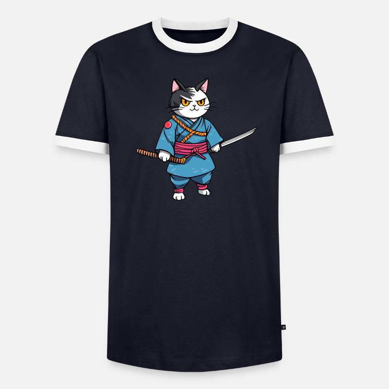Samurai-Katze #43 Männer Kontrast-T-Shirt
