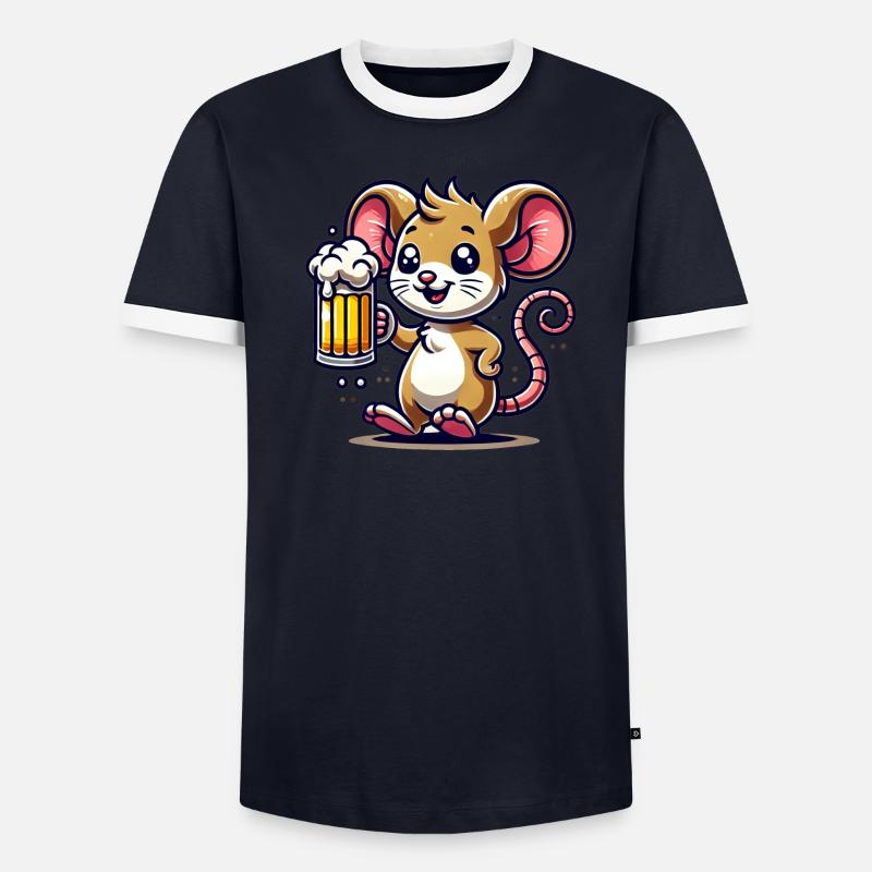 Cute Mouse Drinking Beer Männer Kontrast-T-Shirt