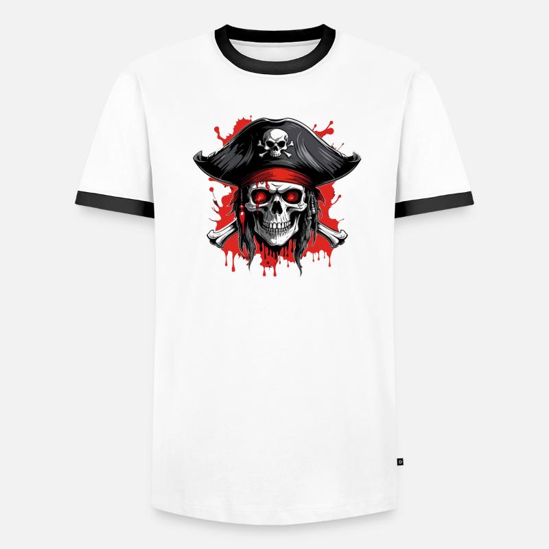 Piratenschädel mit Dreispitz und Blutspritzern Männer Kontrast-T-Shirt