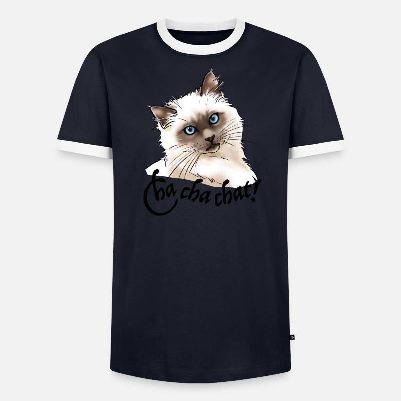 chat birman "Cha cha chat" (texte noir). T-shirt contrasté Homme