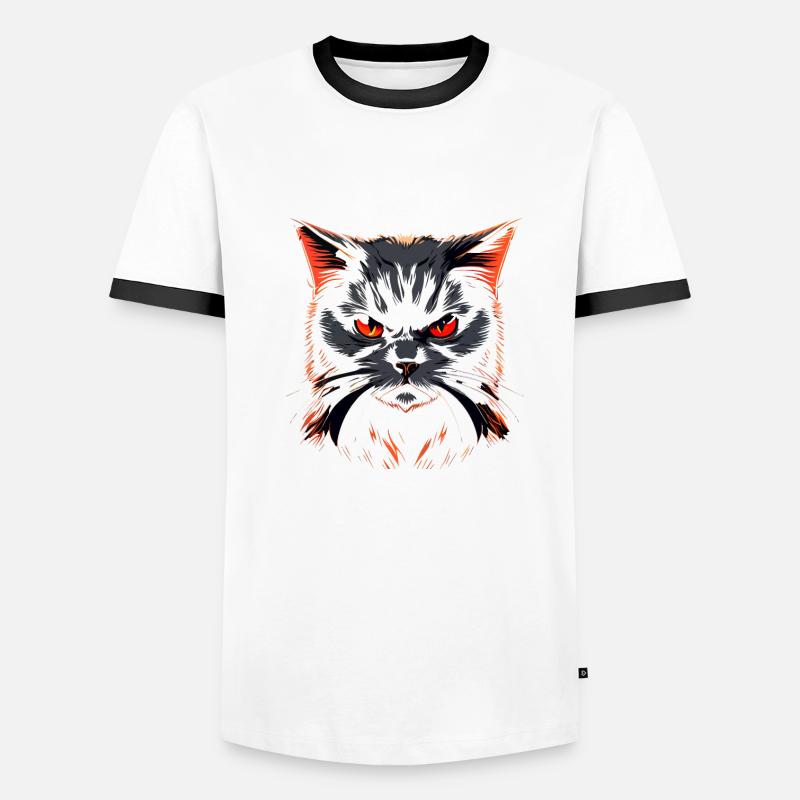 Black Cat With Red Evil Eyes Men's Ringer Shirt