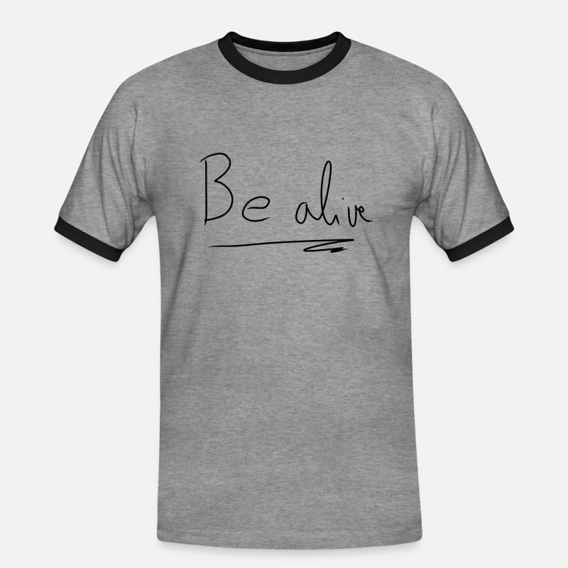 Be alive text - Men's Ringer Shirt - heather grey/black