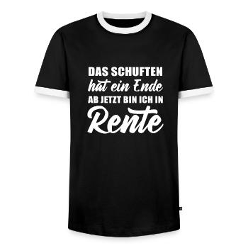 Das Schuften hat ein Ende jetzt bin ich in Rente - Männer Kontrast-T-Shirt - Schwarz/Weiß - Vorne - AI Model Female 172 light (172cm) & AI Model Male 178 light (178cm)