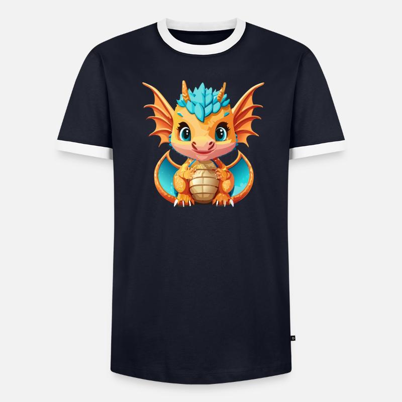 Drachen Blau Orange Männer Kontrast-T-Shirt