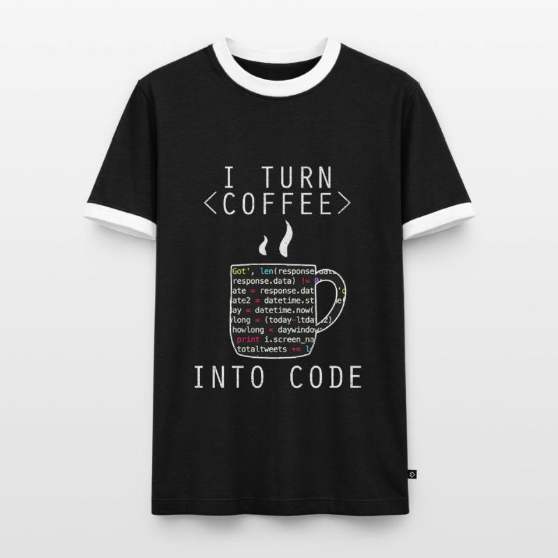 I Turn Coffee Into Code Programmer Encoder Men's Ringer Shirt