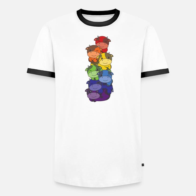 Rainbow Flag Pride LGBTQ Mignon Cow Stack T-shirt contrasté Homme
