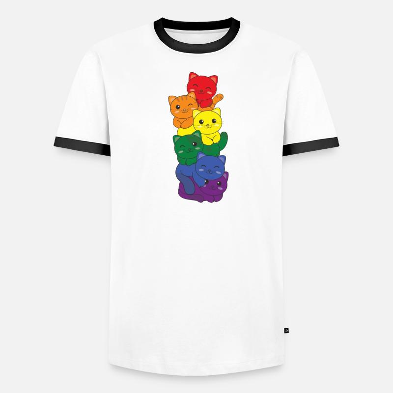 Rainbow Flag Pride LGBTQ Mignon Cat Stack T-shirt contrasté Homme