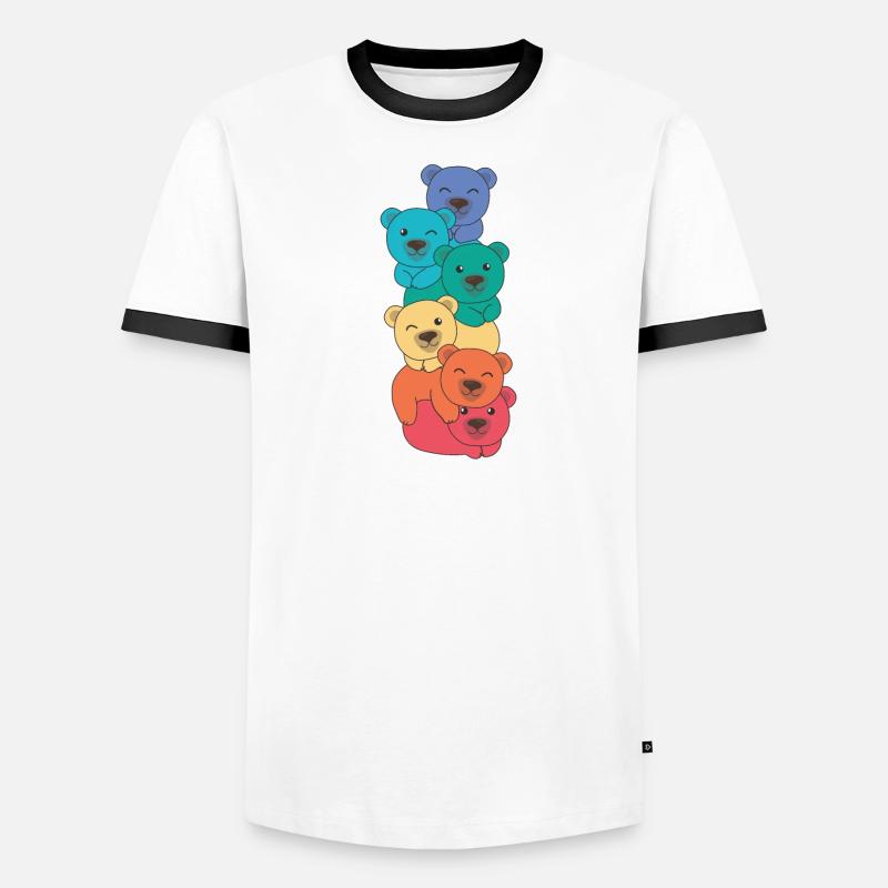 Rainbow Flag Pride LGBTQ Mignon Bear Stack T-shirt contrasté Homme