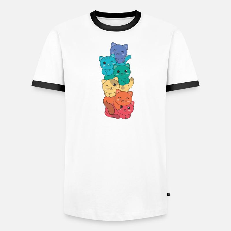 Rainbow Flag Pride LGBTQ Mignon Cat Stack T-shirt contrasté Homme