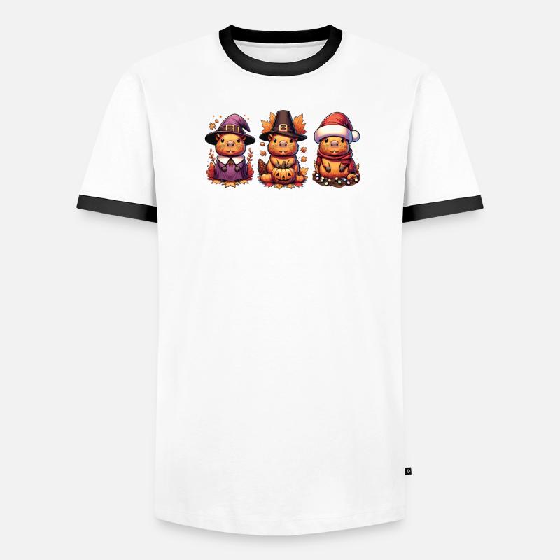 Joyeux Hallothanksmas Capybara Capybara de Noël T-shirt contrasté Homme