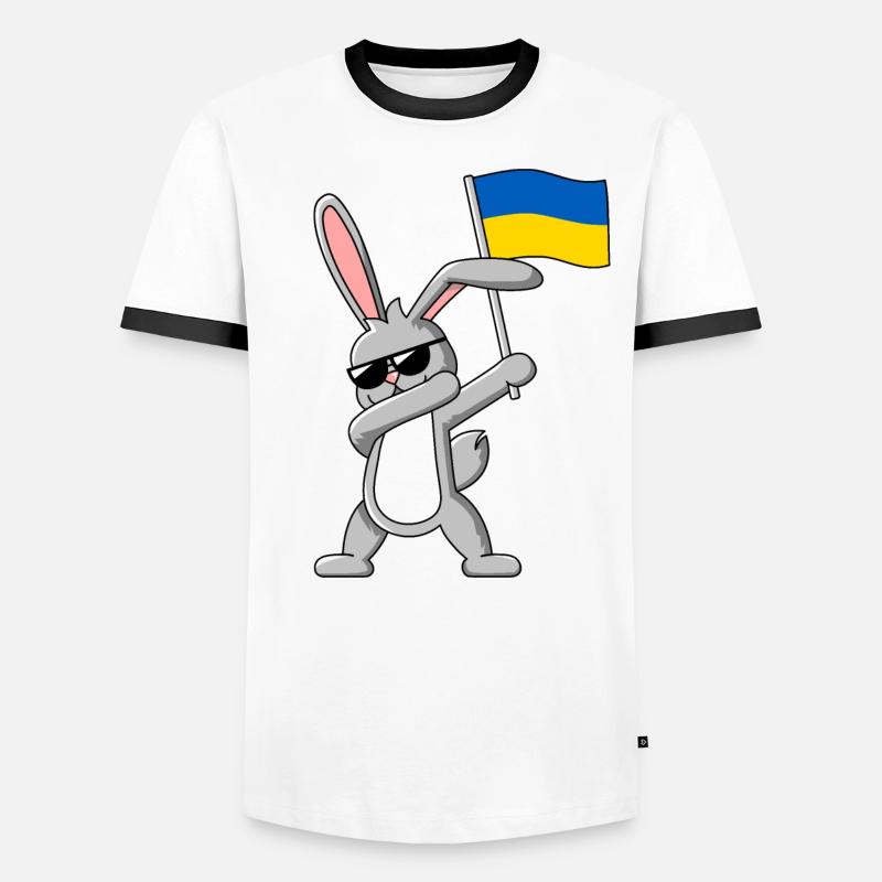 Dabbing Rabbit avec le drapeau de l’Ukraine T-shirt contrasté Homme