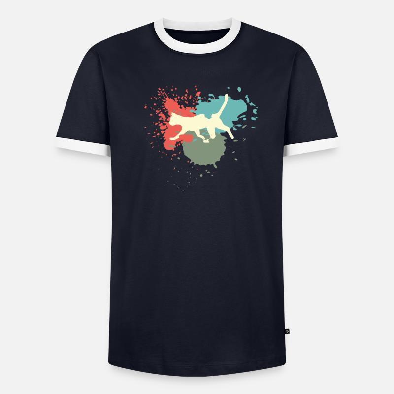 Éclaboussures de couleur rétro chat T-shirt contrasté Homme