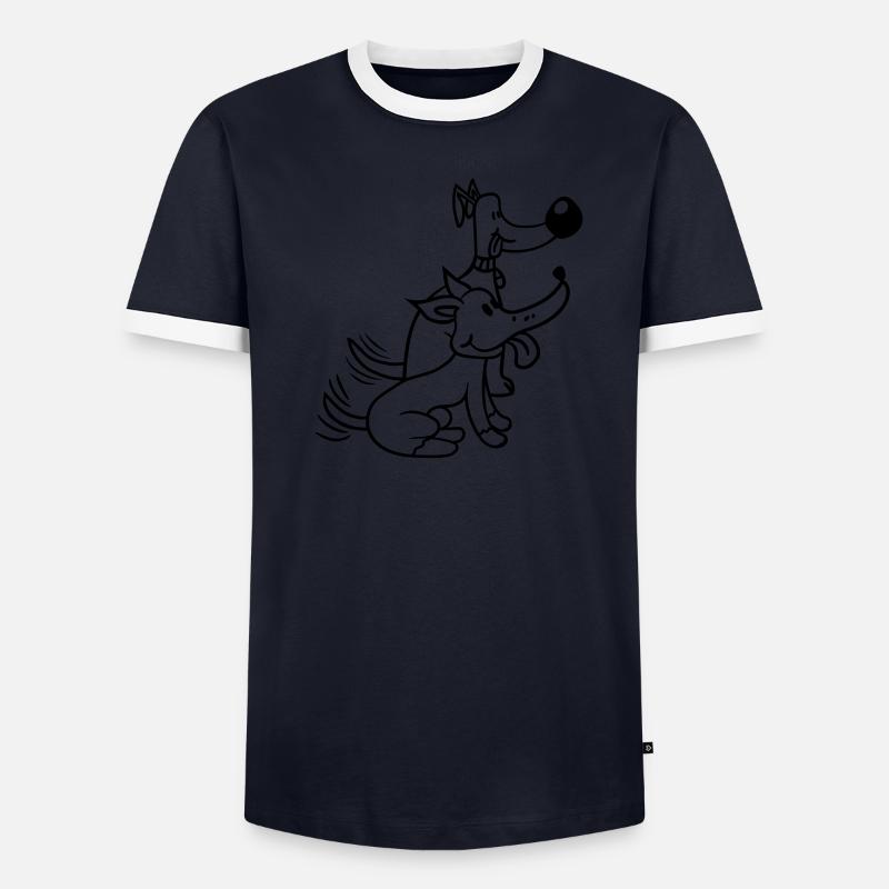 2 chiens équipe deux amis queue wiggle équipage T-shirt contrasté Homme