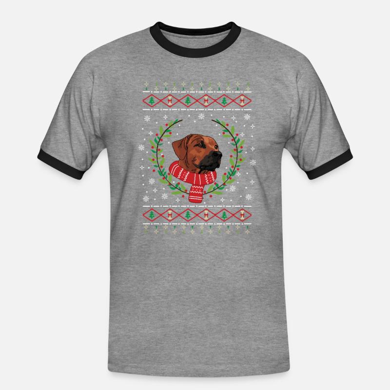 Rhodesian Ridgeback hässlicher Weihnachtspullover - Männer Kontrast-T-Shirt - Grau meliert/Schwarz