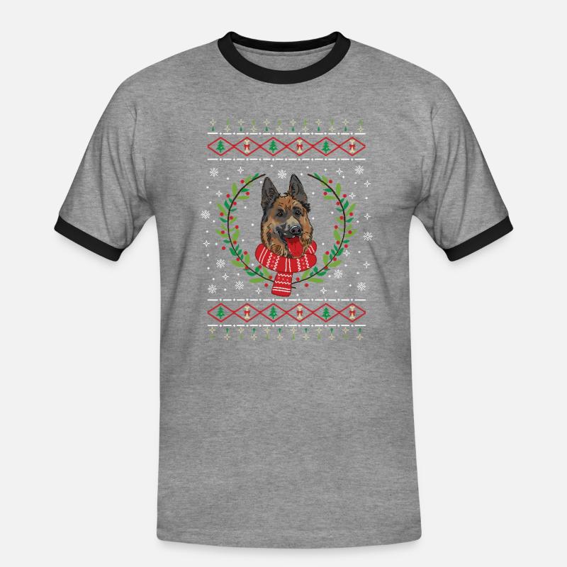 Deutscher Schäferhund Weihnachtspullover Geschenk - Männer Kontrast-T-Shirt - Grau meliert/Schwarz