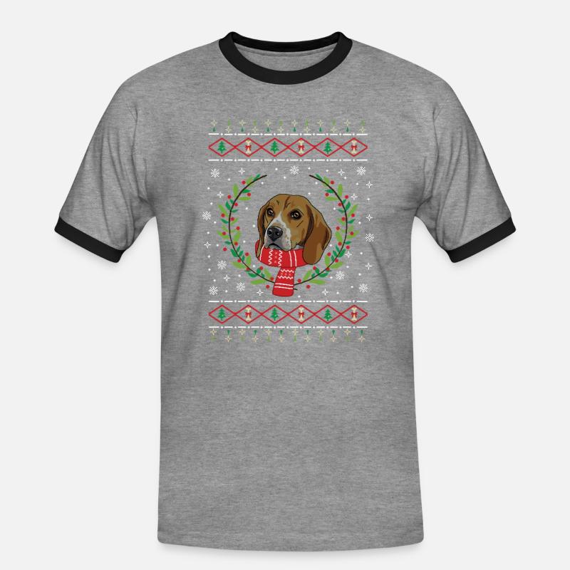 Beagle hässlicher Weihnachtspullover Geschenk - Männer Kontrast-T-Shirt - Grau meliert/Schwarz