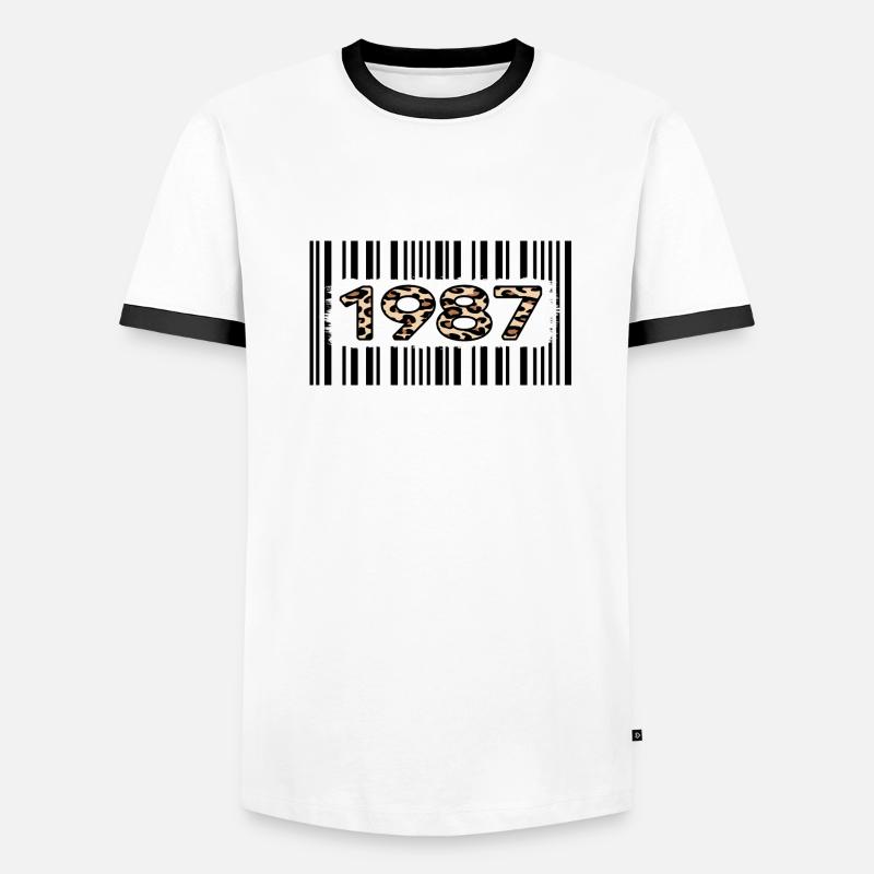 1987 anniversaire 35 ans anniversaire code à barres léopard T-shirt contrasté Homme