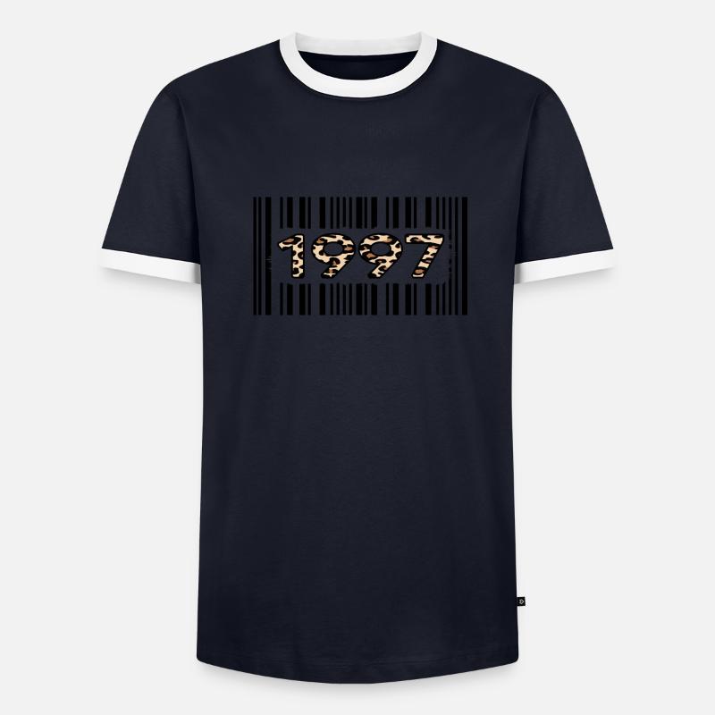 1997 Birthday 25 years anniversary Barcode Leopard Men's Ringer Shirt