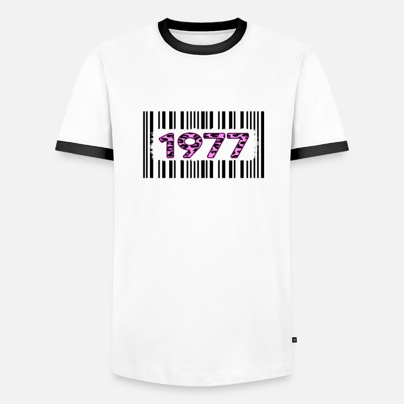 1977 geburtstag unikat rosa leopard barcode Männer Kontrast-T-Shirt