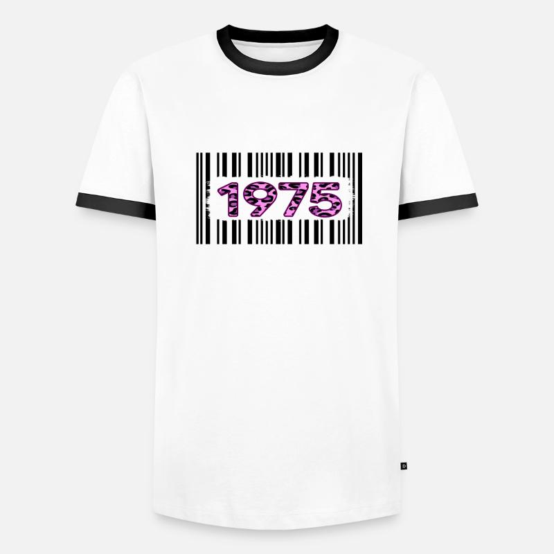 1975 Code à barres d’anniversaire unique léopard rose T-shirt contrasté Homme