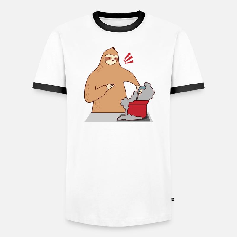 Sloth Cooking Falling Asleep Ironic Cute Sloth Men's Ringer Shirt