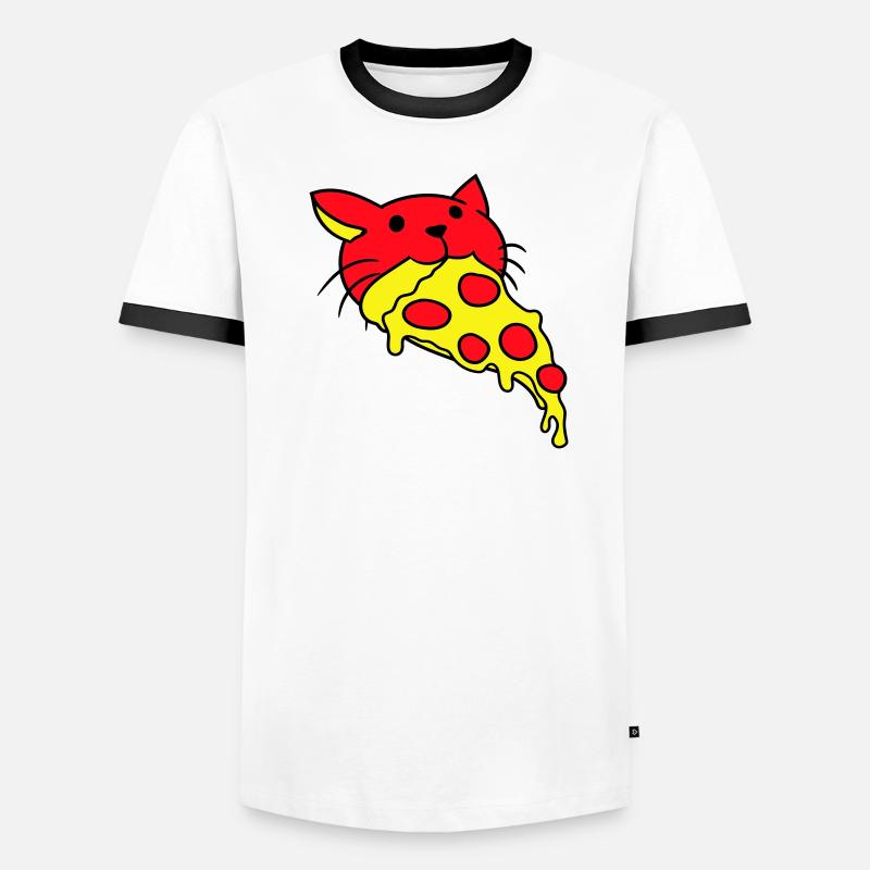 Chat mangeant du salami Pizza Faim Restauration rapide T-shirt contrasté Homme