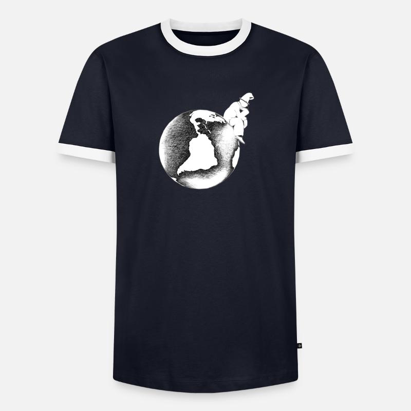Contemplative silhouette on graphic globe Men's Ringer Shirt