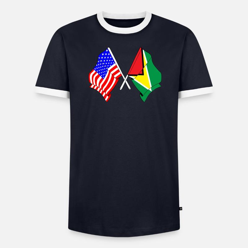 Drapeau des États-Unis et drapeau de la Guyane T-shirt contrasté Homme