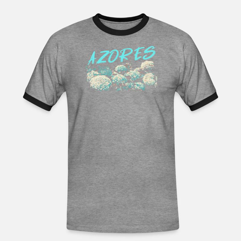 Azores Hydrangea, Blue Hydrangeas - Men's Ringer Shirt - heather grey/black