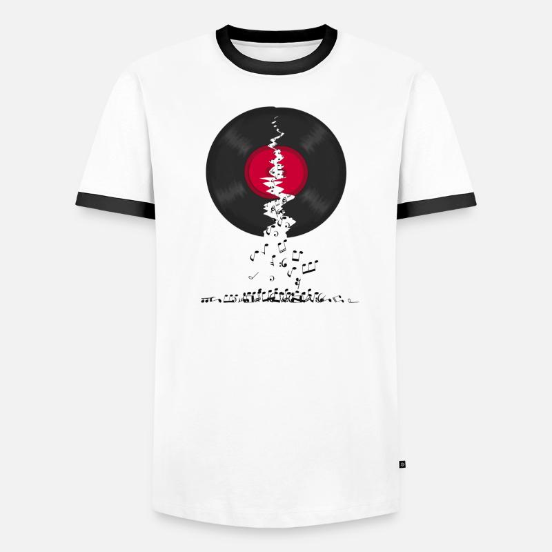 Broken LP Vinyl Record Spilling Notes Men's Ringer Shirt