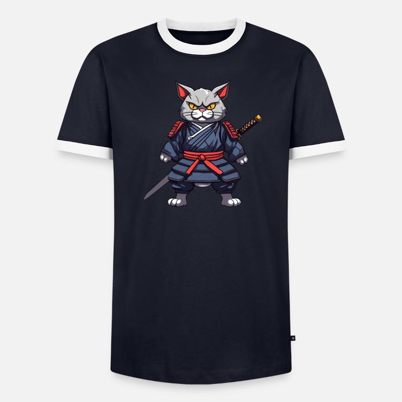 Samurai-Katze #5 Männer Kontrast-T-Shirt