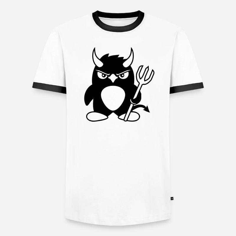 Pingouin Cornes de diable Trident Enfer Mal Satan T-shirt contrasté Homme