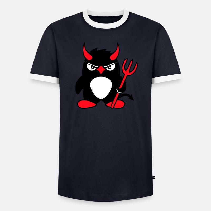Pingouin Cornes de diable Trident Enfer Mal Satan T-shirt contrasté Homme