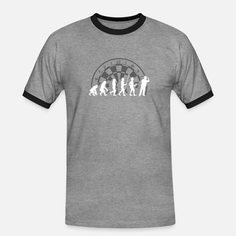 Darts in der Evolution - Männer Kontrast-T-Shirt - Grau meliert/Schwarz