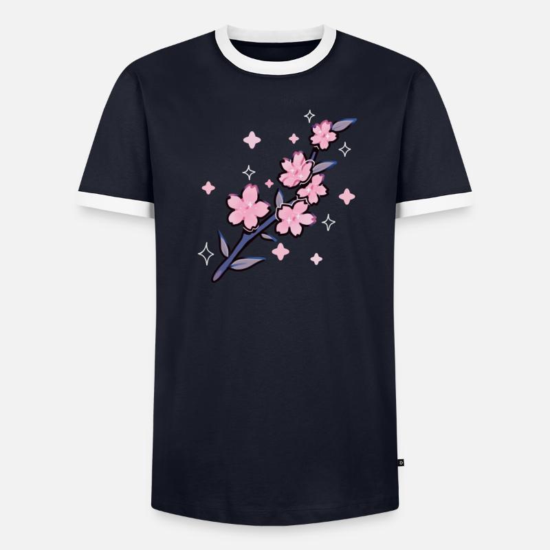 Pinker Ast Männer Kontrast-T-Shirt