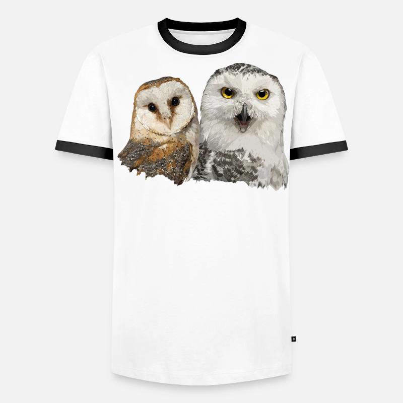 Schneeeule und Schleiereule Männer Kontrast-T-Shirt
